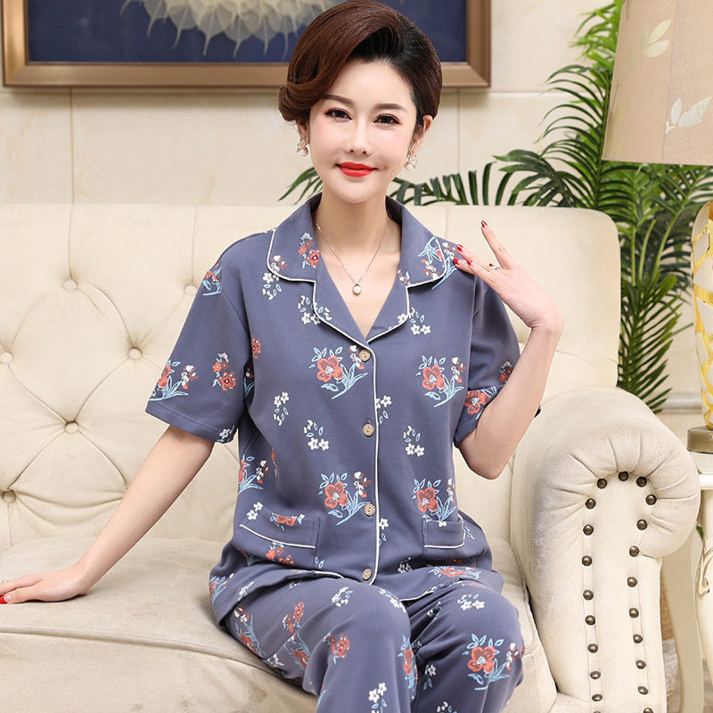 Pijama de algodón de verano Pantalones de manga corta para mujer de mediana edad traje de Rebeca de talla grande Delgado homewear