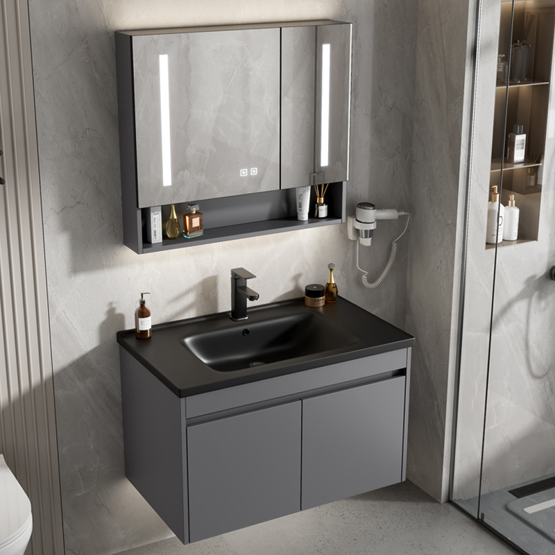 gabinete de baño de aluminio espacio simple cerámica integral lavabo espejo inteligente lavabo