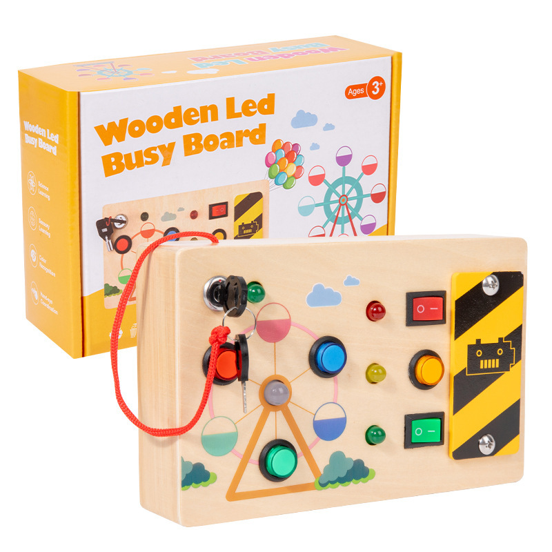 益智玩具木质新款LED灯忙碌块早教电源按钮红绿灯工具|undefined