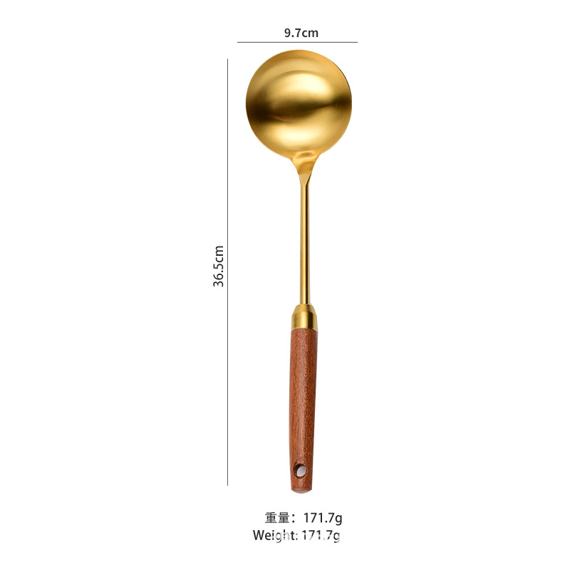 티타늄 도금 사브리 나무 손잡이 수프 스푼