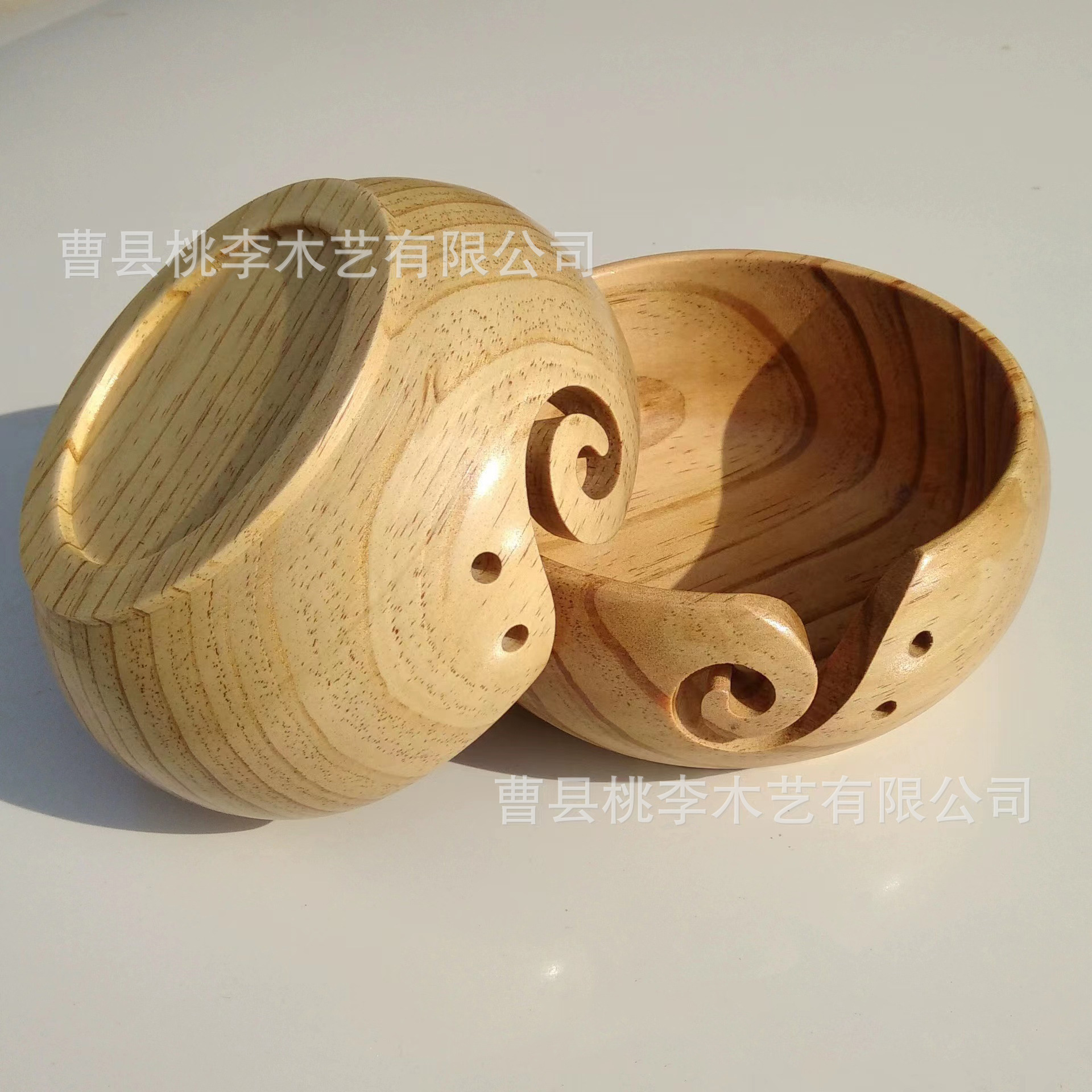 Tazón de lana de madera creativa Cuenco de madera de almacenamiento tallado en madera Cuenco redondo de dibujo de madera de exportación transfronteriza