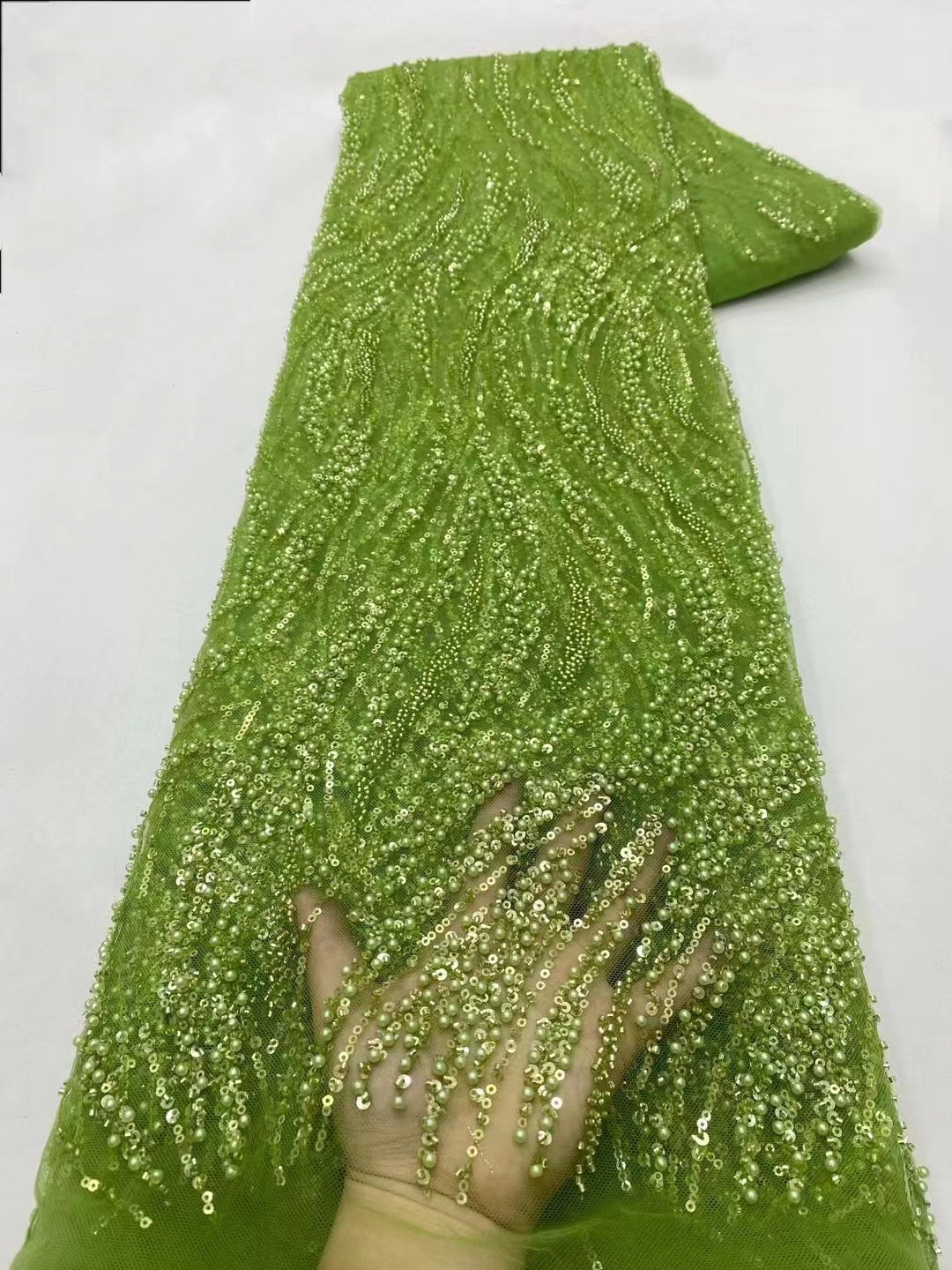Multicolor hueco perla sequinilla malla cuentas tubo bordado tela cuentas encaje apertado vestido de boda transfronterizo