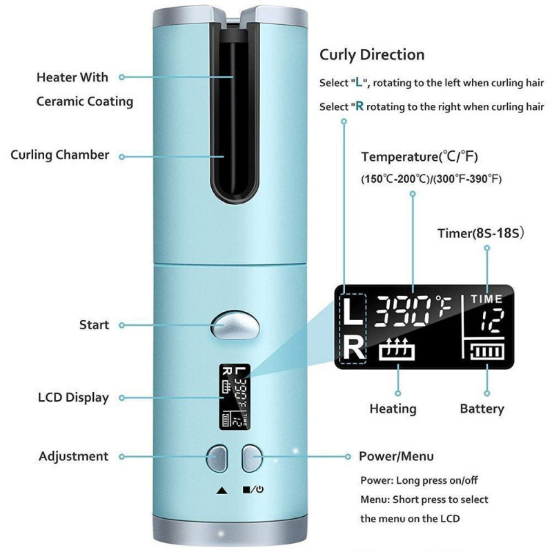 Rizador de Pelo Automático con Cable, Rizador Giratorio Portátil