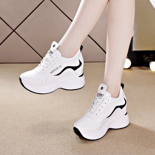 Korean-style Dad Shoes  Spring New Leather-Single Face Women's Thick Sole Height Loss Slim Casual Sports Shoes Women Wholesale