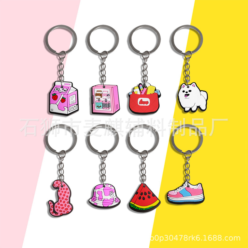 Preppy Keychain Pink Series Pvc Soft Rubber Key Ring Buckle School Bag Pendant Key Chain DIY Accessories Pendant