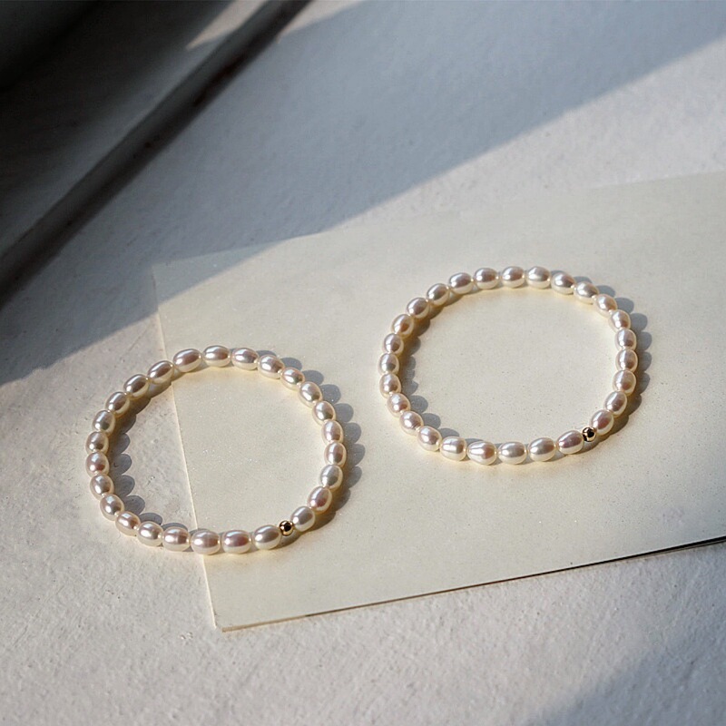 Wash hands without picking back quality natural pearl millet bracelet elastic simple versatile 14K gold bracelet