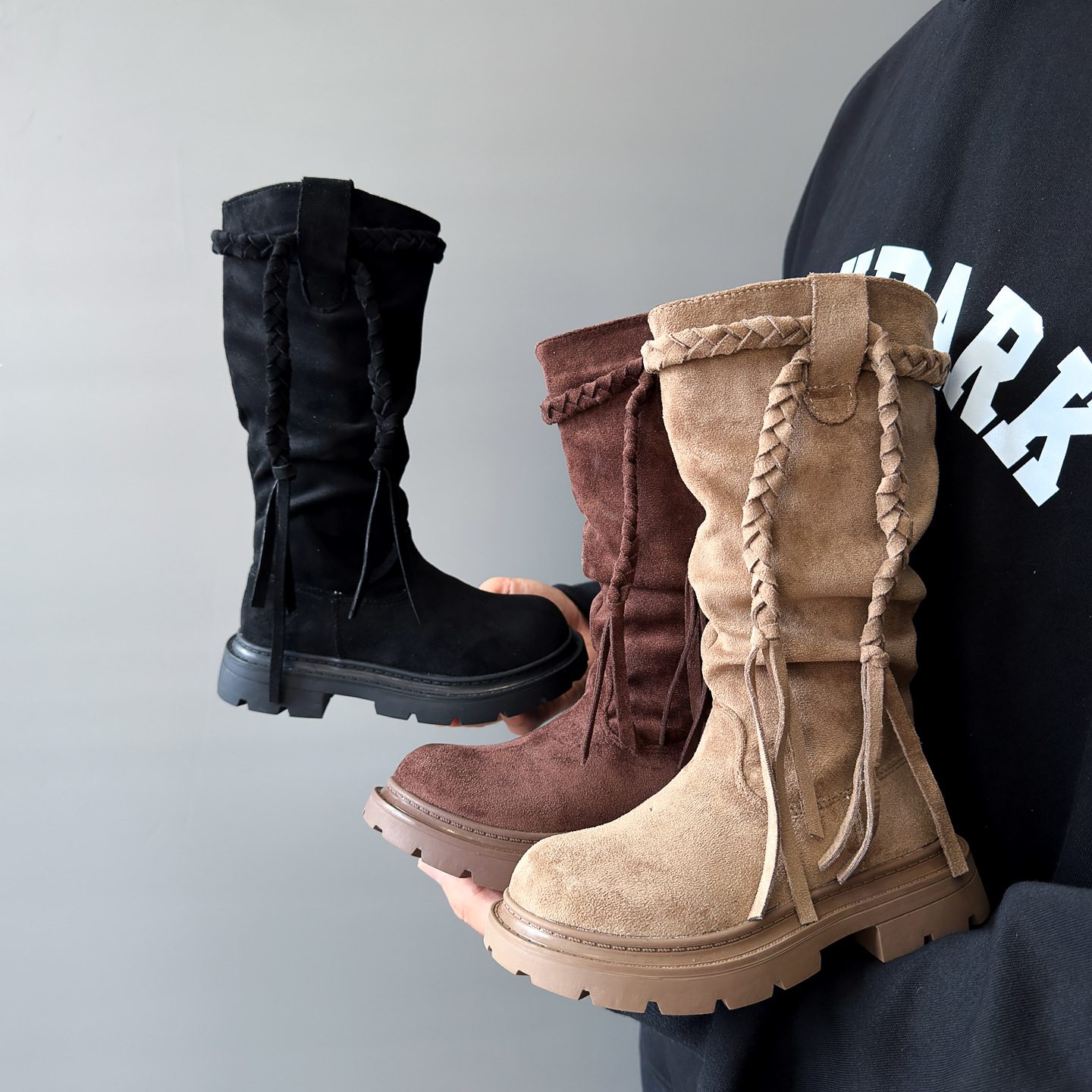 Girls' Long Boots 2025 Autumn and Winter New Style Fleece-Lined Cotton Boots Korean Style Girls' Single Boots Long Boots Tassel Kidsren's Boots