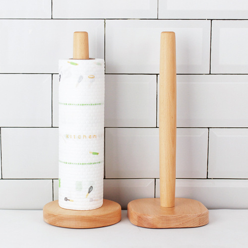 Kitchen paper towel rack Japanese-style beech vertical wooden roll paper rack storage rack plastic wrap lazy wipe arrangement rack