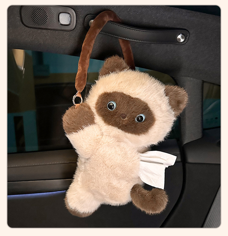 Cat Car Tissue Box, Cute Cartoon Car Seat Back Hanging Tissue Box, Creative Plush Toy Tissue Hanging Bag