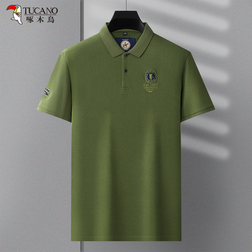 Heavyweight Summer New Thin Xinjiang Cotton Fabric Fashion Embroidered Short-Sleeve Everyday Casual Solid Color POLO Shirt for Men
