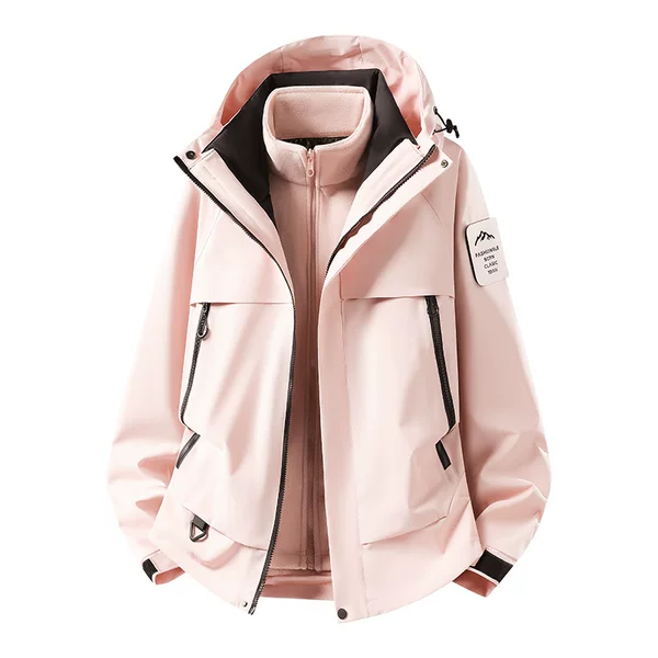 New autumn and winter outdoor sports warm, sun-protective, windproof, and waterproof two-piece set, including a hooded windbreaker, available for wholesale
