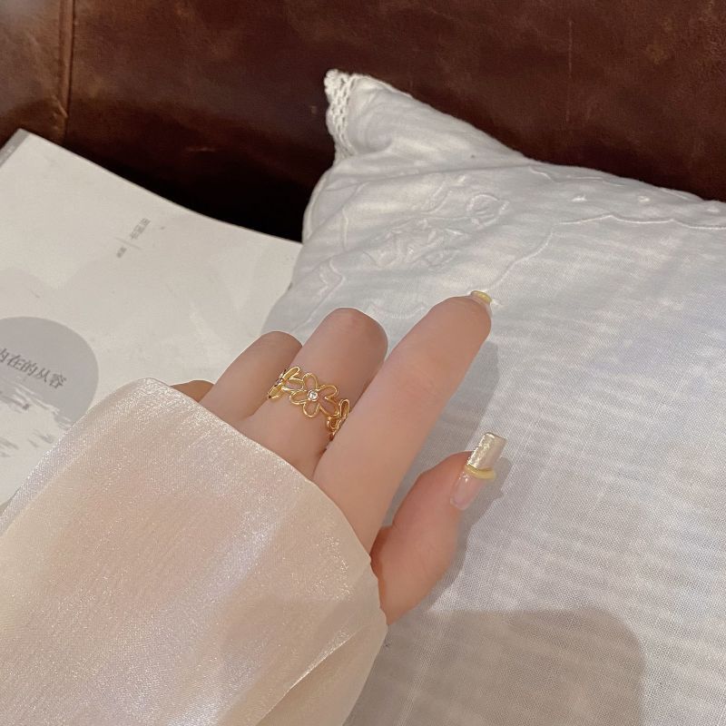 925 Sterling Silver Material 1 Piece 925 Sterling Silver Plant Flower Diamond 18K Gold Plated Silver Plated Adjustable Ring Open Rings Rings