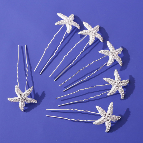 Pearl hairpin braided hairpin hairpin embellished hair accessories bridal headdress u-shaped pin starfish simple temperament hairpin