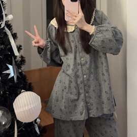 纯绵秋款长袖女睡衣家居服