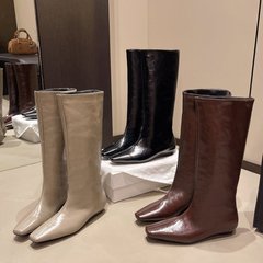 MuXuan~ 2025冬秋显瘦大码坡跟高筒裤管靴百搭简约方头显瘦直筒女