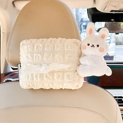 Doll Car Multi-function Hanging | Car tissue box/set - rice-puff-plaid-chair-back-tissue-box-papa-rabbit