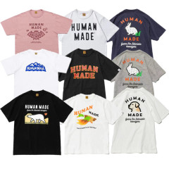 2025年新作 日本風レトロ英語漫画プリント半袖竹綿ゆったりTシャツ