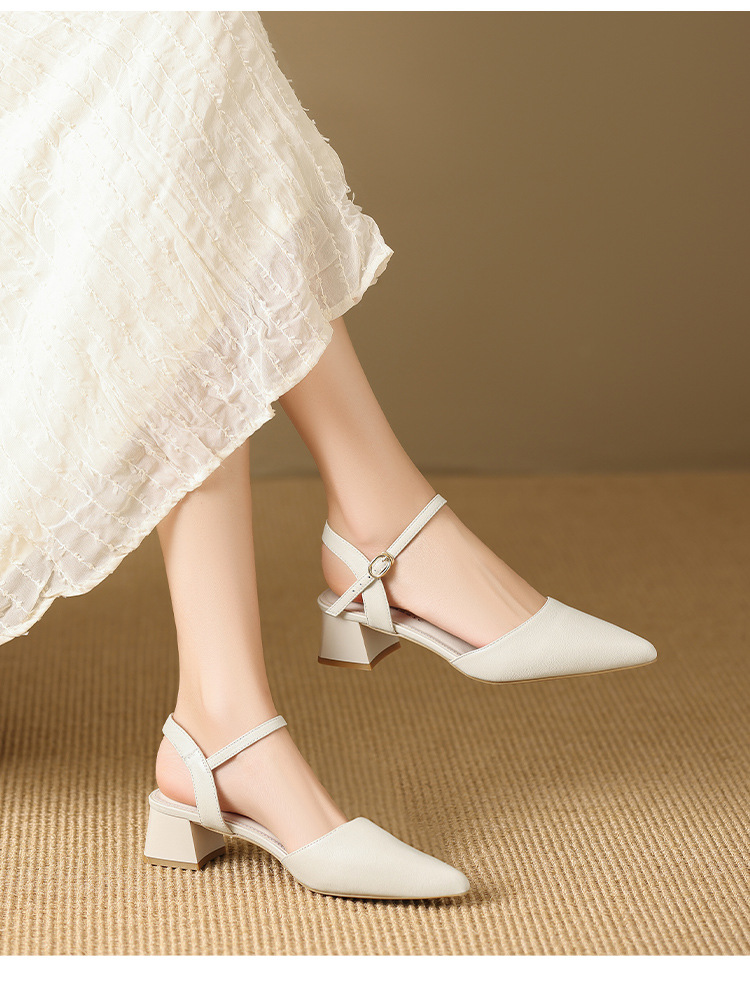 Sandal cao gót nữ mũi nhọn quai hậu kiểu Pháp — EH303 Đen chi tiết 14