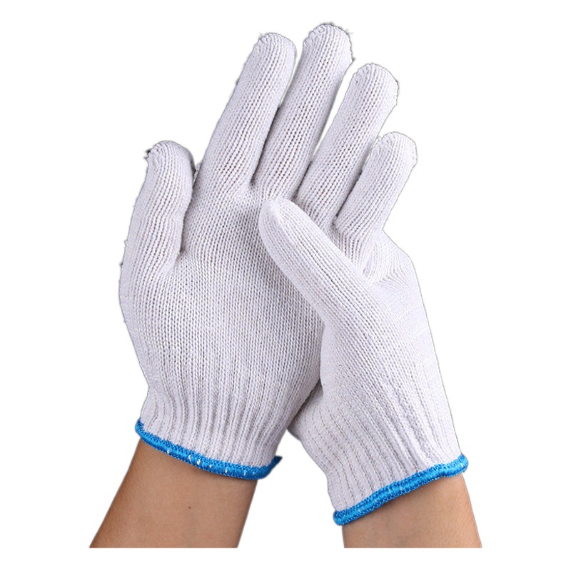 Guantes de seguro laboral, guantes de algodón, trabajo, hilo blanco de nailon grueso, guantes de pantalla táctil resistentes al desgaste, fábrica al por mayor