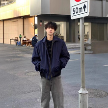 美式复古藏蓝色工装外套男款潮牌小众设计感高街棒球服飞行员夹克
