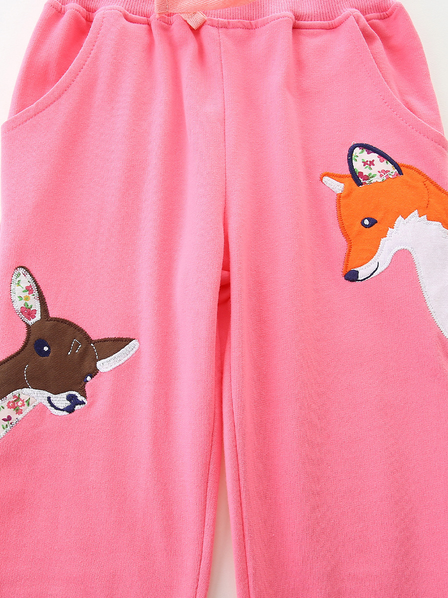 Estilo europeo y americano pantalones de niñas otoño nuevo animal pegatinas bordadas pantalones de algodón de punto pantalones deportivos para niños image 6