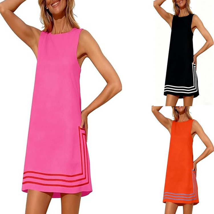 2026 Amazon Wish Independent Site Summer Elegant Bohemian Style Color-Blocked Beach Cover-Up Dress for Women