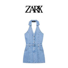 ZARK 欧美新款时尚翻盖挂脖迷你连衣裙 跨境外贸女装批发 0108036