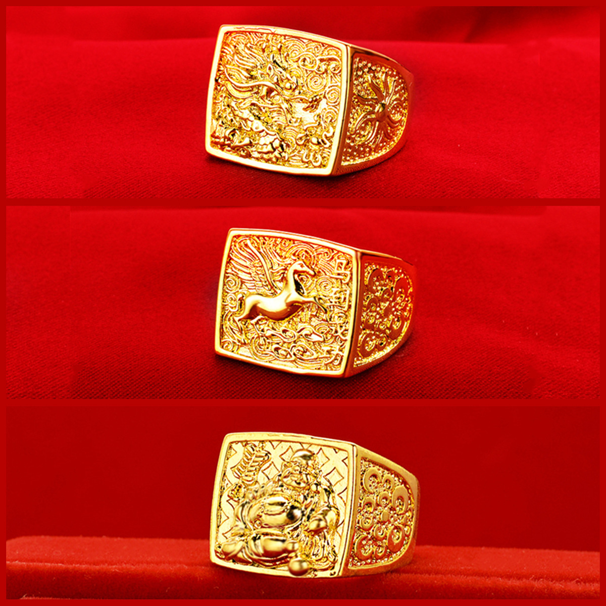 Sand Gold Dragon swing tail ring zodiac Dragon flexible swing dragon tail ancient style Maitreya Buddha male ring horse ring