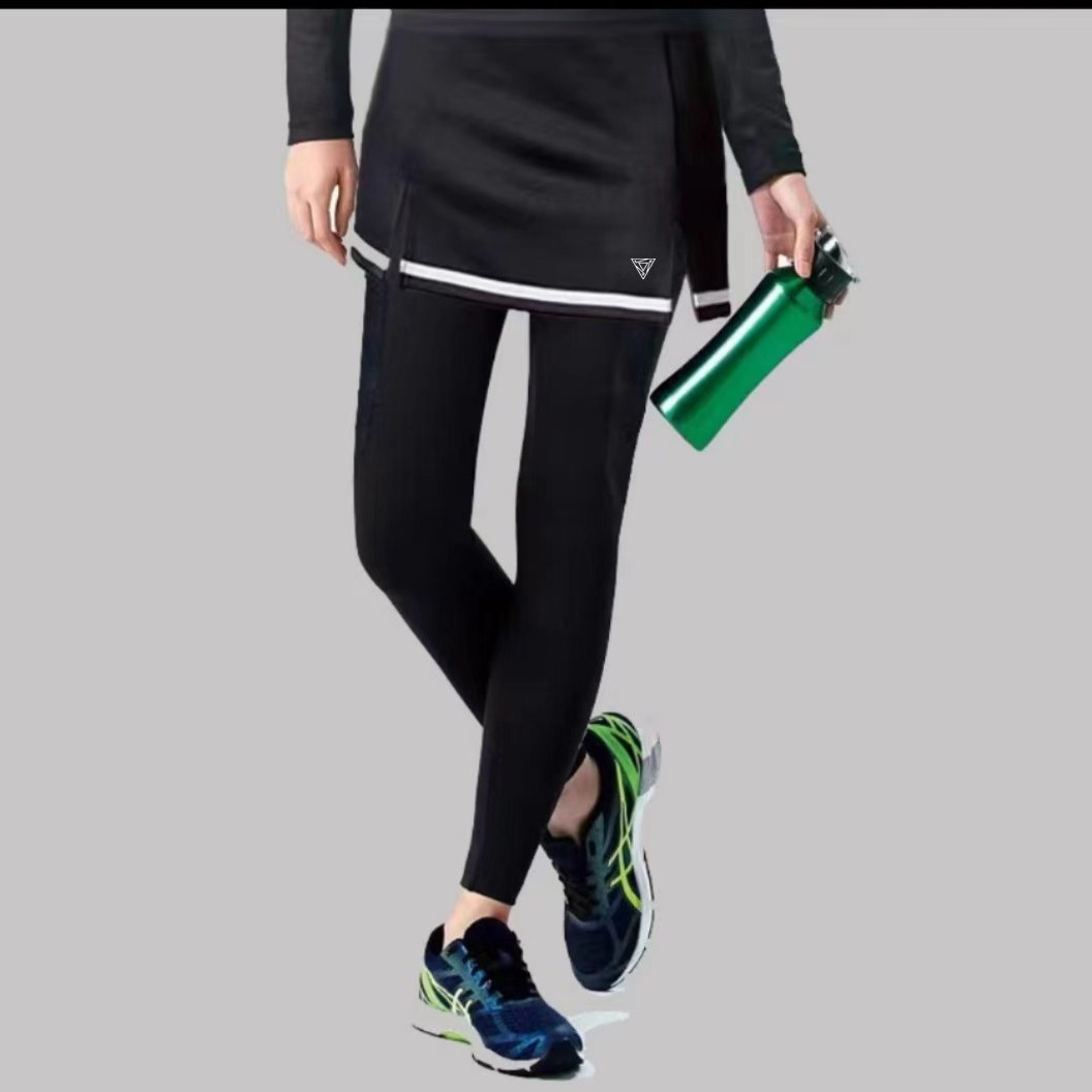 Quick-dry anti-exposure short skirt-pants for women, suitable for fitness, running, and tennis, slim-fit, slimming, black long pants style