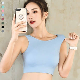 大码网纱美背聚拢瑜伽运动文胸女健身防震一体式背心式运动内衣薄