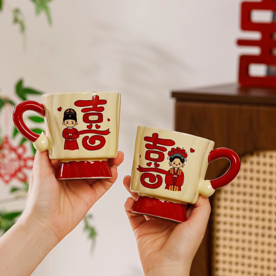 Nuevos regalos de boda tazas de cerámica con tazas de casada de estilo chino tazas de regalo de alto valor de cara tazas