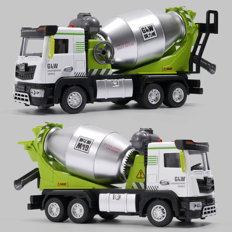 Large Alloy Mixer Truck Toy Car Children's Cement Concrete Tanker Crane Excavator Transporter Model