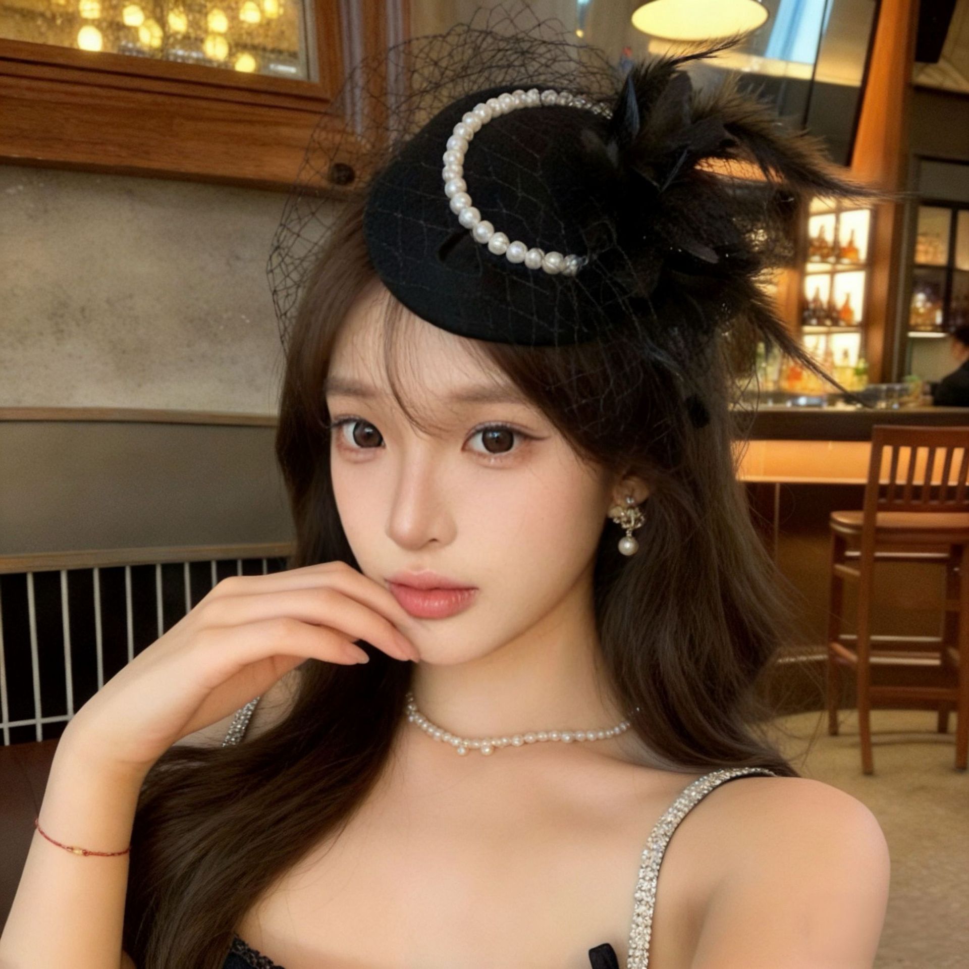 Retro Republic of China era mesh hat, women's headdress, bridal veil, elegant cheongsam dress hair accessory, Halloween decoration