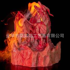 跨境喷火红龙造型氛围摆件 奇幻熔岩风发光冒烟装饰