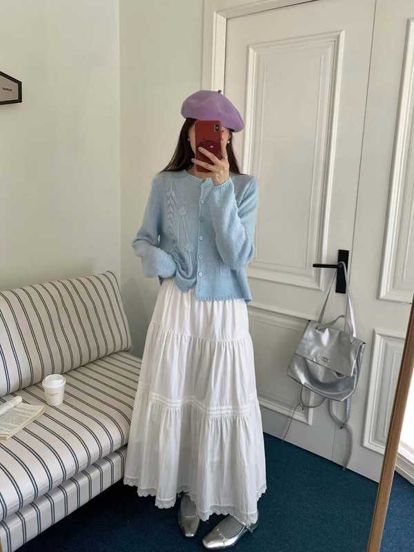 软糯立体刺绣小香风圆领针织开衫女秋季减龄百搭时尚宽松毛衣上衣|undefined
