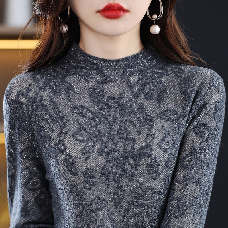 Autumn Lace Wool Women's Half Turtleneck Pullover Mesh Hollow Inner Sweater Knitted Bottoming Shirt Autumn Lace Wool Women's Half Turtleneck Pullover Mesh Hollow Inner Sweater Knitted Bottoming Shirt
