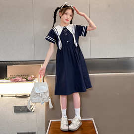 韩国童装女童娃娃领连衣裙2024新款夏季儿童学院风裙子女孩公主裙