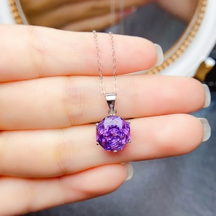New Natural Amethyst Pendant S925 Silver Inlaid Main Stone 10*10mm Versatile Popular Hot Style Women's Jewelry Wholesale