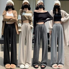 女性用の厳選された春のもち米カシミアワイドレッグパンツ、ゆったり、カジュアル、多用途、ハイウエスト、ドレープ、レイジー、フロアレングスのウォーキングパンツ