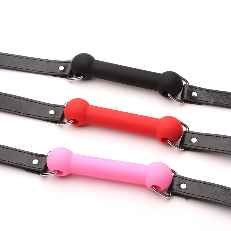 Silicone Ball Gag Mouth Guard, Black PU Strap Bondage Training Toy — detail image 2