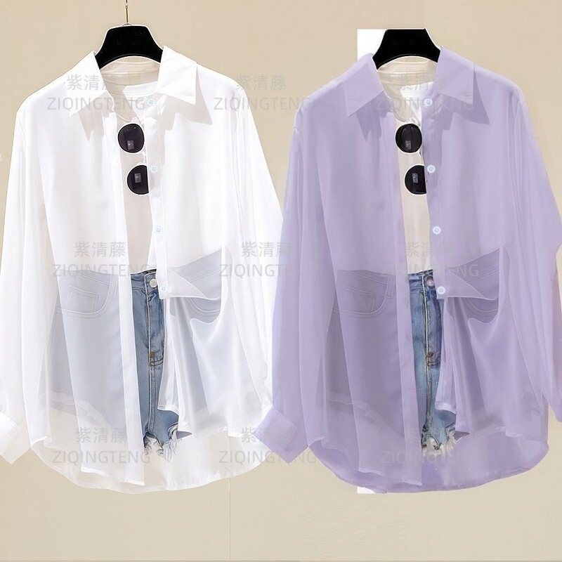 Chiffon Shirt for Women, New Summer Style, Korean Style Loose Slimming Bottoming Shirt, White Versatile Top Chiffon Shirt for Women, New Summer Style, Korean Style Loose Slimming Bottoming Shirt, White Versatile Top