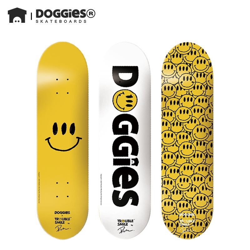 Doggies初学者成人青少年双翘滑板 板面送砂纸/整板-笑脸活力板