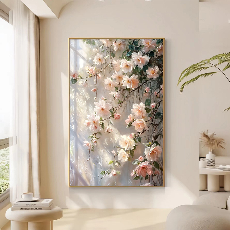 Girasoles de viento crema sala de estar pintura decorativa floral textura sofá fondo pared pintura de piso puerta de entrada mural