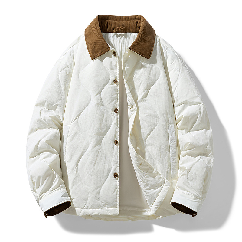 Invierno retro contraste chaqueta de collar hombre invierno 2025 nuevo abrigo corto de hombre suave y ligero