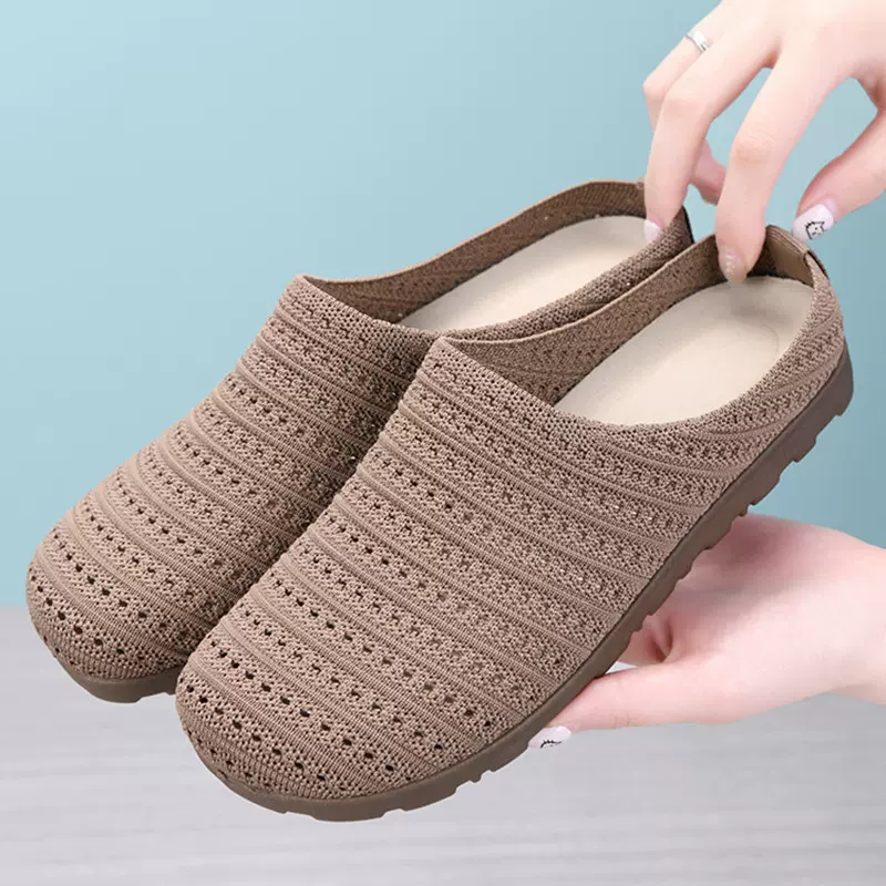 编织包头外穿半拖鞋女2025夏季软底懒人一脚蹬休闲女士平底单鞋女