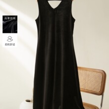 棉茧 金丝绒连衣裙女装秋季新款赫本风无袖领吊带长裙高品质长裙