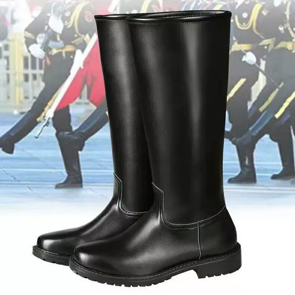 Men's High-Top Boots, Knight Equestrian Boots, Long Boots, Flag-Raising Ceremony Boots, Ceremonial Leather Boots, Unisex Autumn and Winter British Style with Added Cotton
