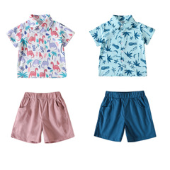 夏季兒童服裝2024新童裝中小男童翻領襯衫短袖上衣休閒短褲2件套