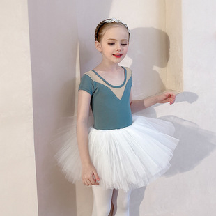 兒童舞蹈服夏季短袖蕾絲拼接女童練功服跳舞紗裙幼兒芭蕾舞裙套裝