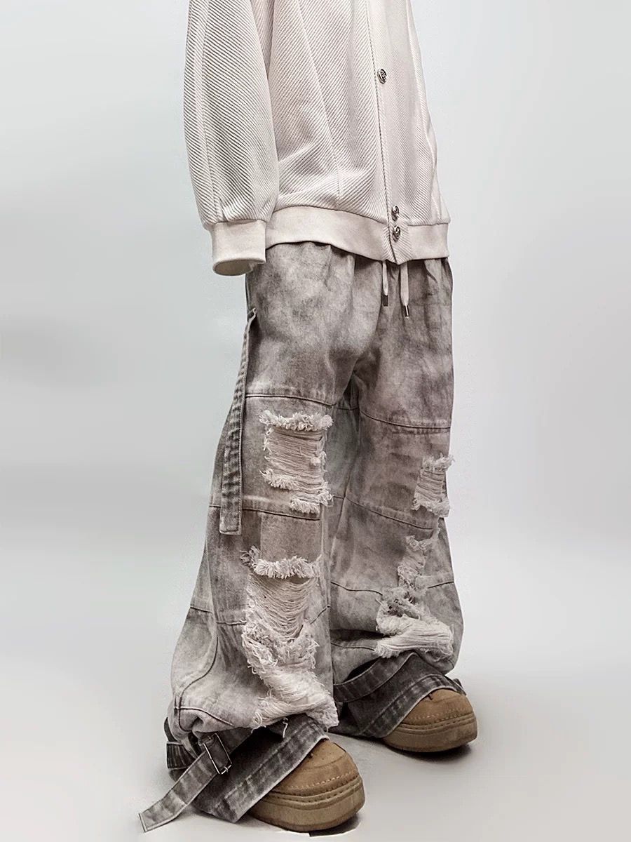 Men's Clothing Spring And Summer Hip Hop Fashion Brand Retro Distressed Washed Jeans High Street Loose Mud Dyed Workwear Wide Leg_mkmklike.com